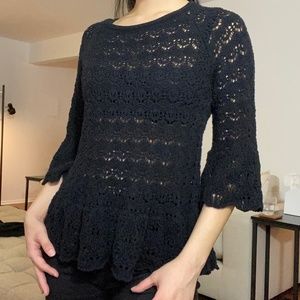 Woven Black Knit Bell Sleeve Blouse